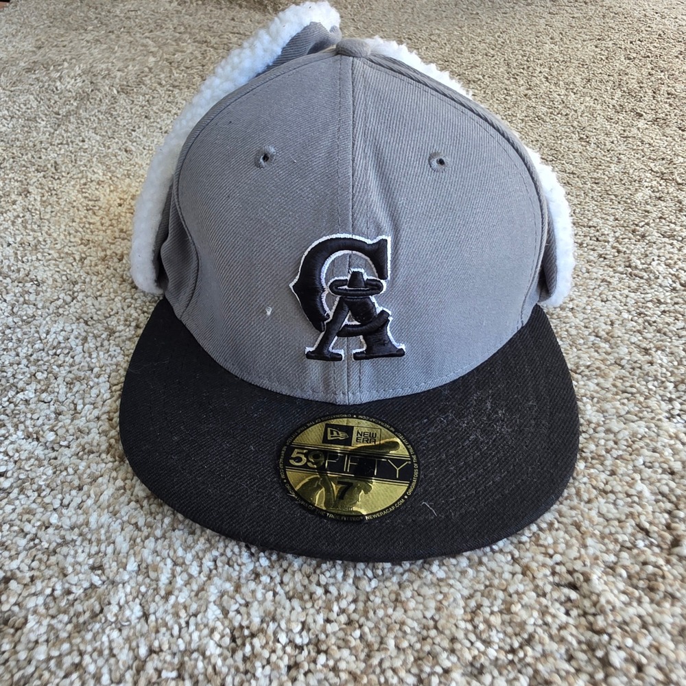 New Era California Angels Trapper Hat Men 7 Wool Ear Flap Grey Black Baseball